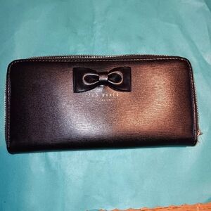 Ted Baker Sleek Black Bow Long Continental Wallet Zip Around NWOT